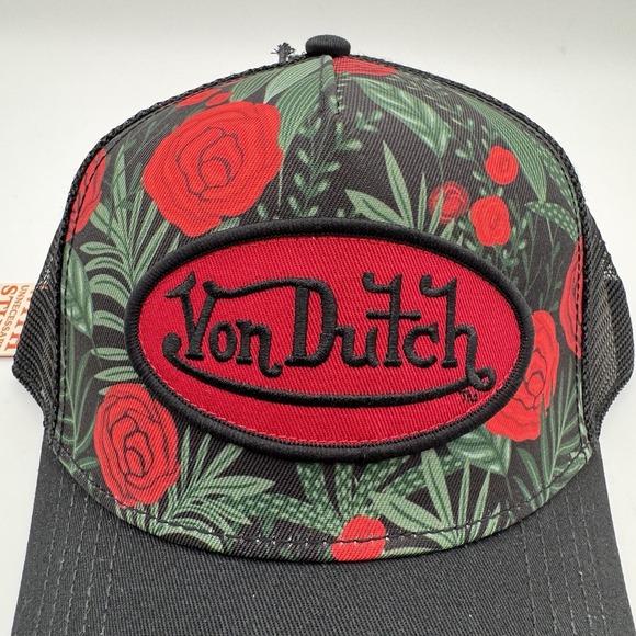 NWT Von Dutch Red Roses Flowers Trucker Hat Snapback Cap Mesh Y2K Style Mesh - Picture 4 of 8